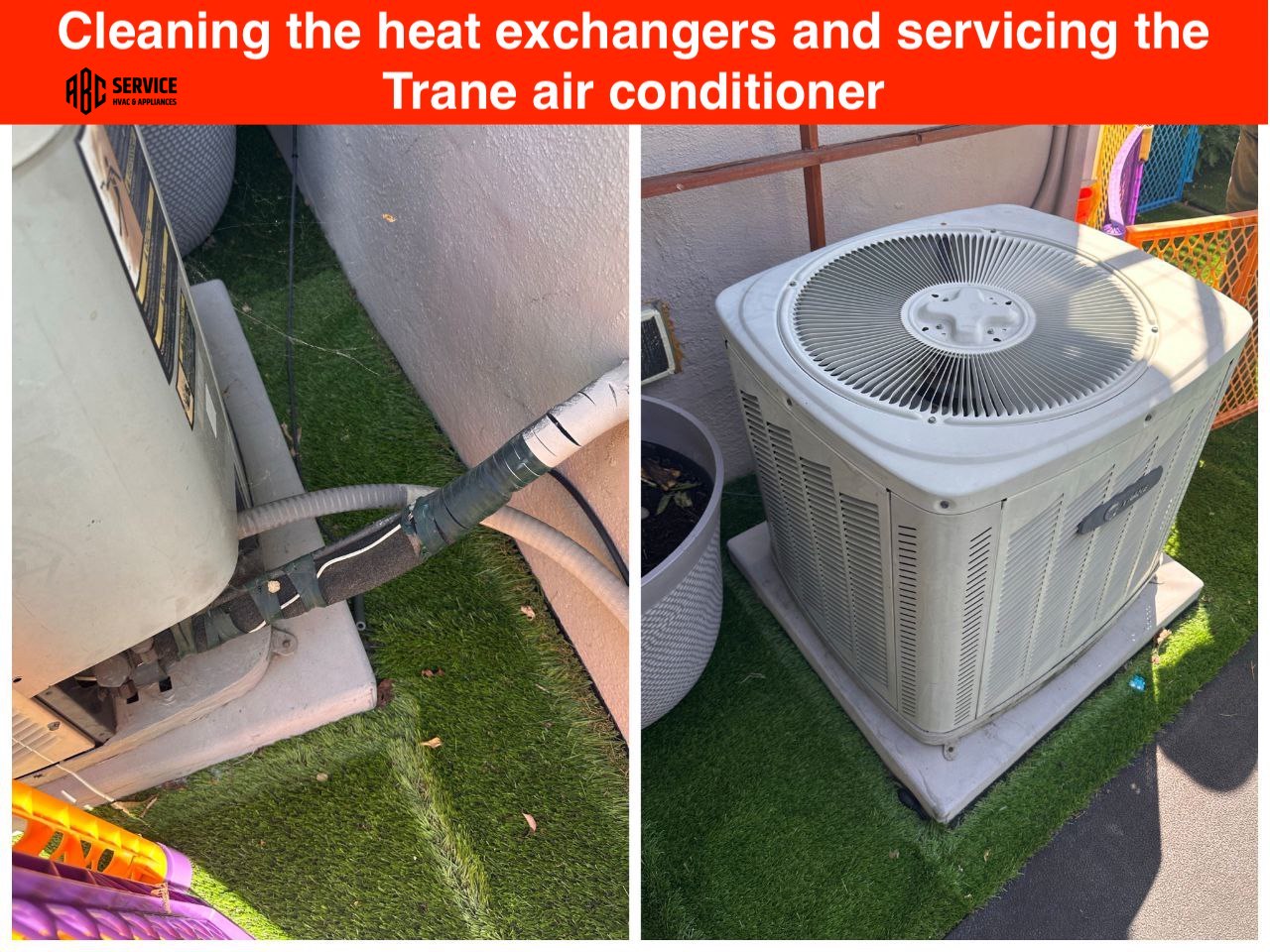 Cleaning the heat exchangers and servicing the Trane air conditioner, Los Altos