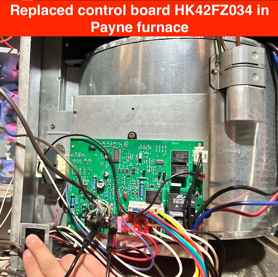 Replacement of Payne PG8JAA048470ADJA control board in client’s furnace, San Jose