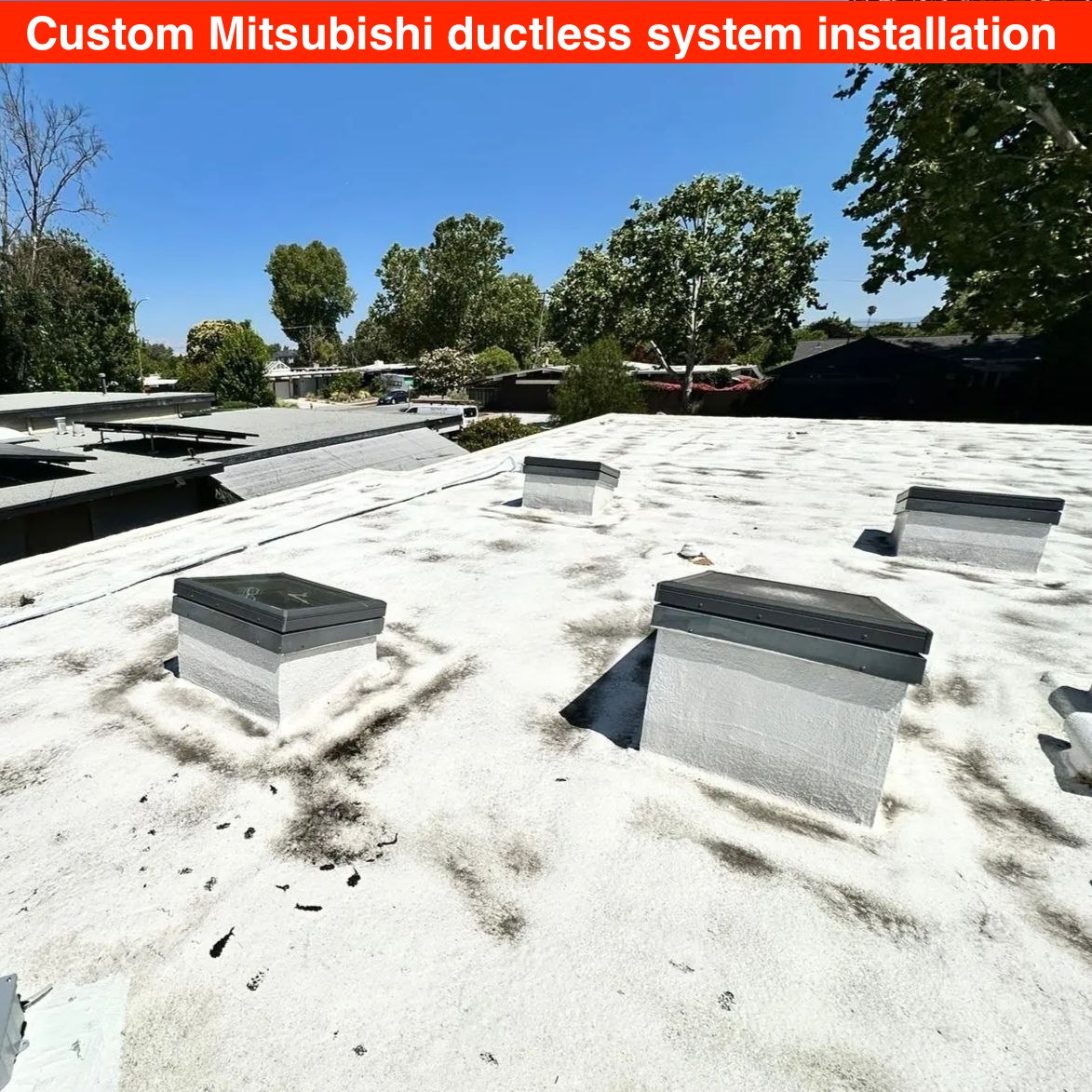 Three-zone Mitsubishi mini split installation in San Jose, CA. Roof line routing & condensate pumps