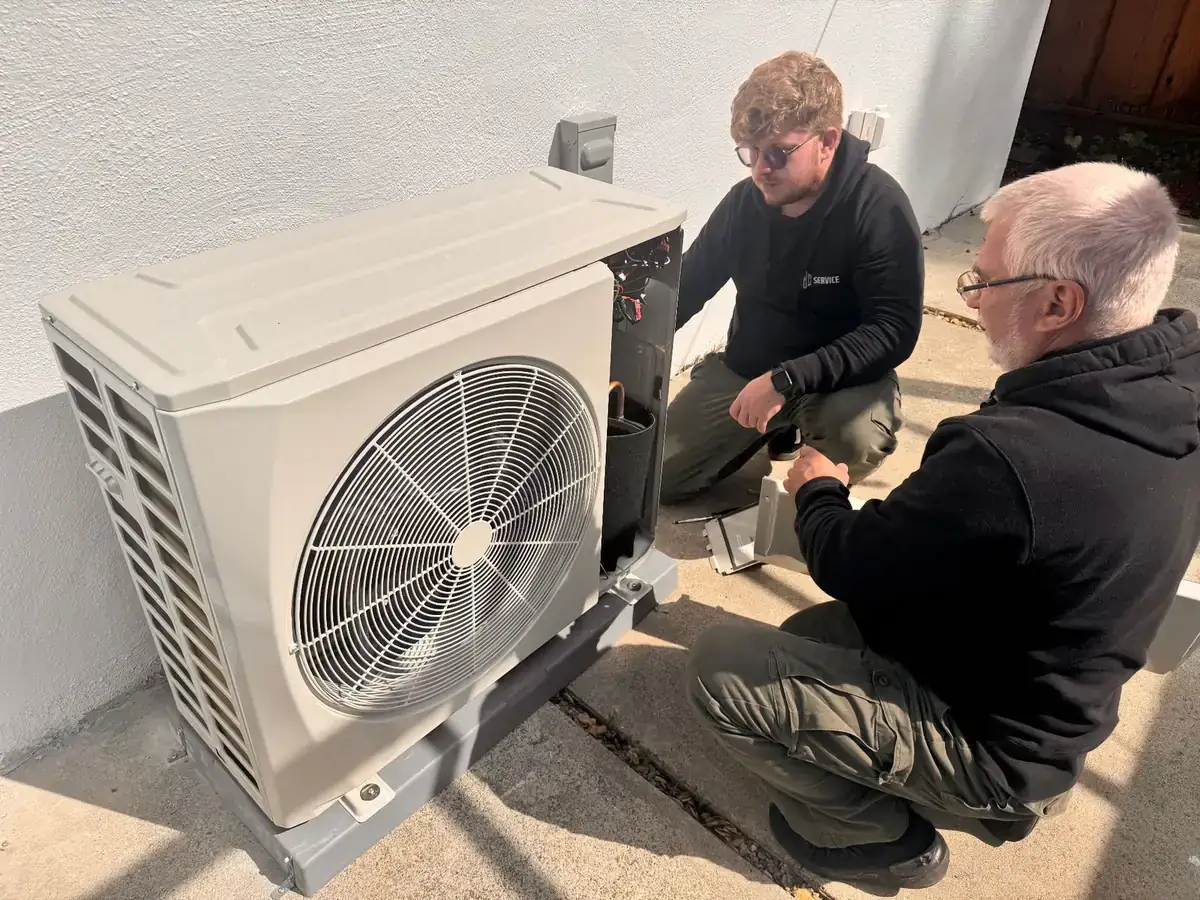 ABC Service technicians replacing an outdoor AC condenser at a Bay Area home.